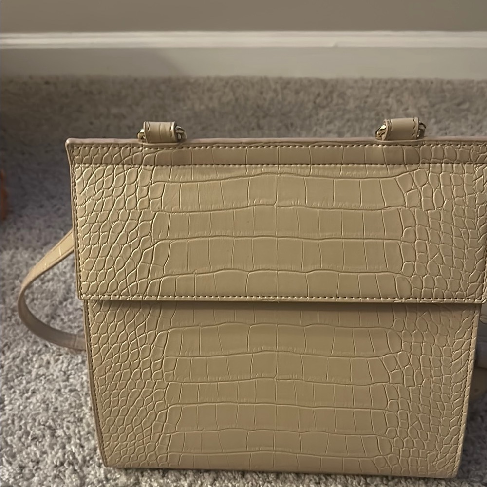 Tan Crocodile Embossed Crossbody Bag